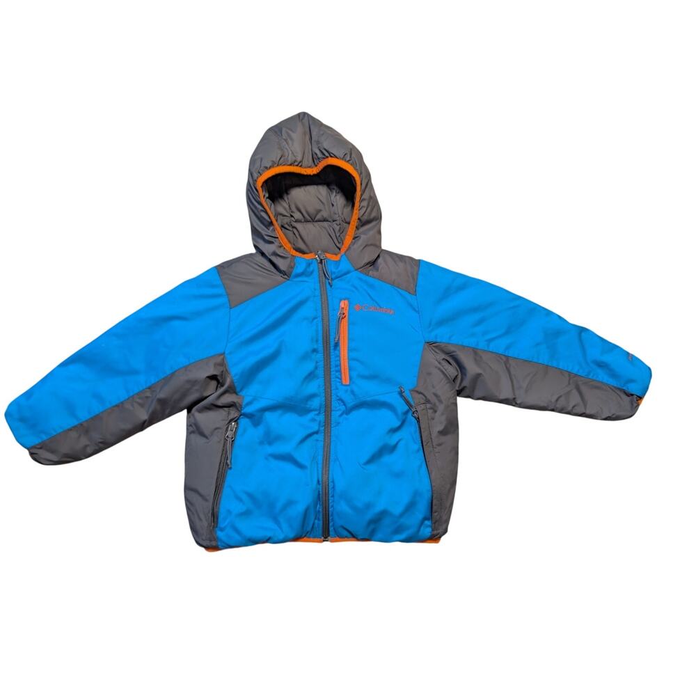 Columbia Kids Reversible Blue Gray Hooded Winter Coat Puffer Jacket Size 4/5